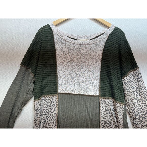 Bibi Women's Pullover Sweater Waffle Knit Size L Multi Patchwork Design Leopard - Picture 5 of 12